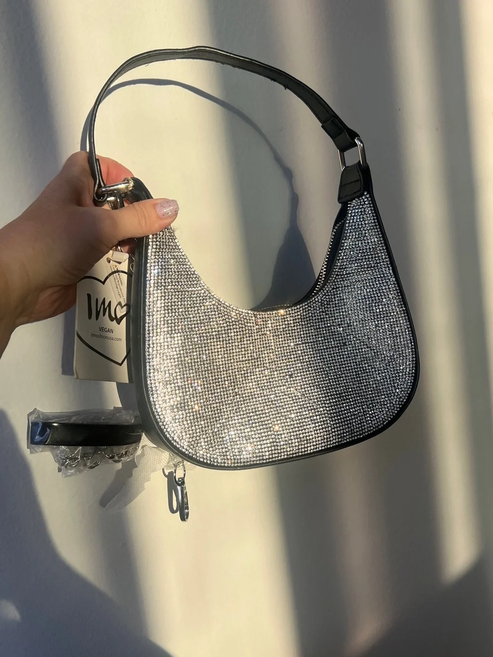 Black Crystal-Embellished Shoulder Rhinestone Crescent Shoulder Bag – Sparkly